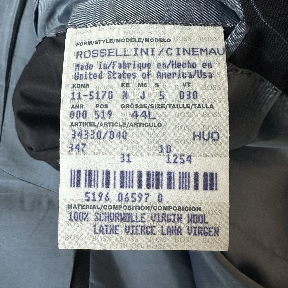 Hugo‎ Boss Rossellini Cinemau Wool Jacket Sport Coat Men's 44L Black  Pinstripe